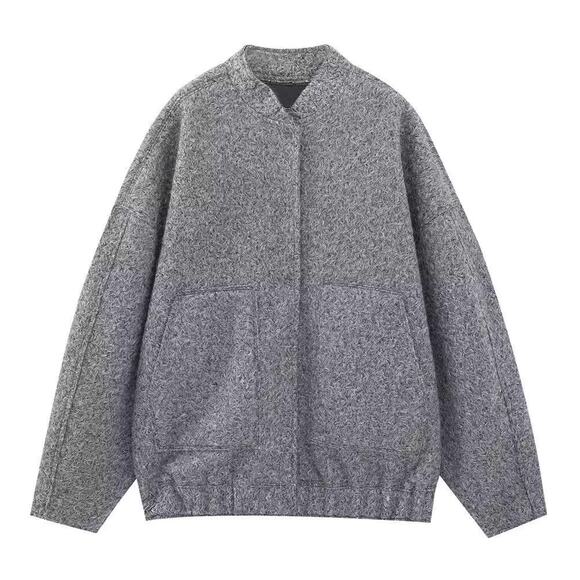Zara Textured Urban Oversized Bomber Jacket Big Pocket Size M/L In Marl Gray - Picture 8 of 16